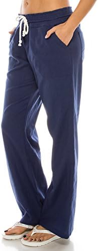 Poplooks Women's Beachside Soft Palazzo Style Linen Pants (Medium, Indigo)