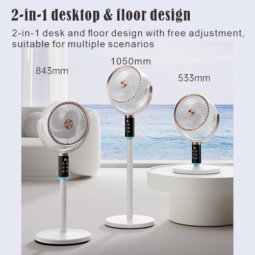 Floor Standing Fan with Remote Control - 8 Speed Adjustable Height, Timer, Shaking Head & Night Light, Quiet & Powerful Air Circulator for Bedroom, Home, Office - Household Pedestal Fans