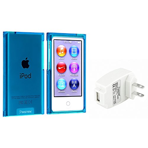 Everydaysource Compatible with Apple iPod nano 7th Generation Clear Blue Slim Snap-on Case + White Home Wall Charger Adapter