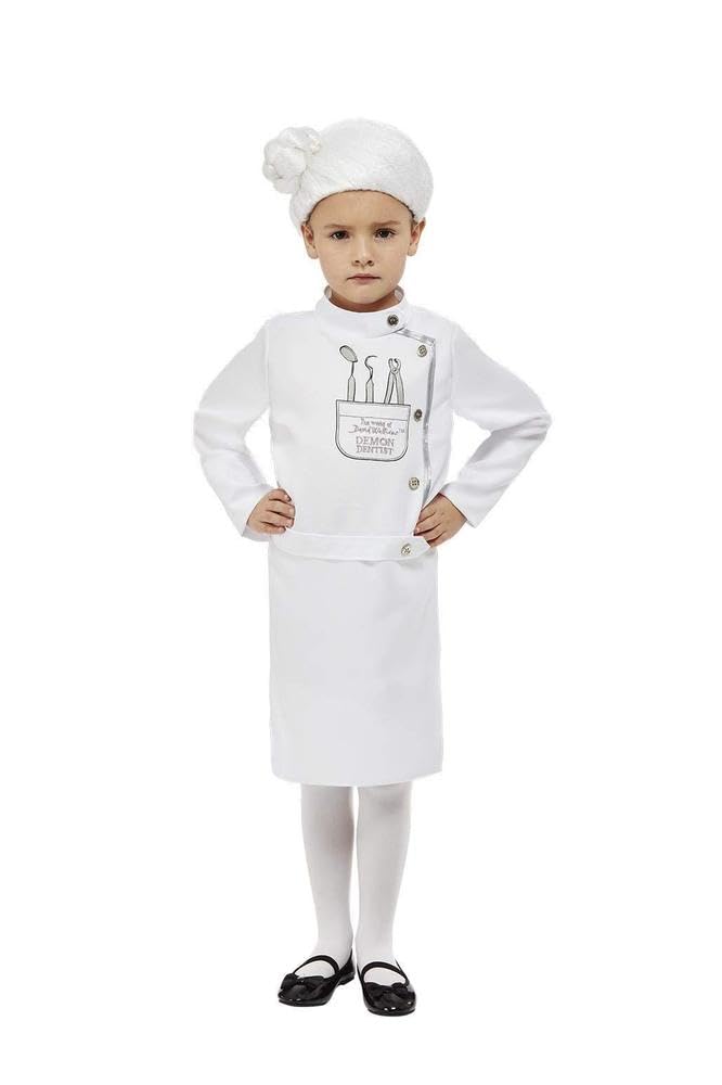 Smiffys David Walliams Deluxe Demon Dentist Costume, White with Dress & Wig, Officially Licensed David Walliams Fancy Dress, Child Dress Up Costumes