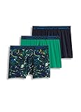 Jockey Men's Underwear Active Microfiber Boxer Brief - 3 Pack, True Navy/Shamrock Green/Blue and Yellow Leaf, L
