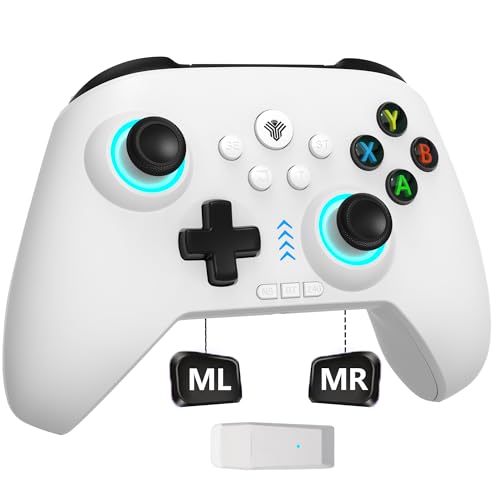 2.4G Wireless PC Controller with RGB Lighting/Programming Keys/Hall Joysticks/Hall Triggers/Vibrations,Three-Mode Switch Controller,Plug and Play Work for Windows PC, Android, Switch, Steam,TV (White)