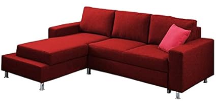 Lifestyle Solutions Sal Wood 3 Seater L-Shaped Sofa Set for Living Room (Red)