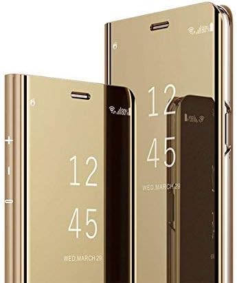 mobbysol® - Huawei Honor NOVA 3I Cases Anti Skid Clear View Mirror Flip Cover Case for Huawei Honor NOVA 3i (Golden)