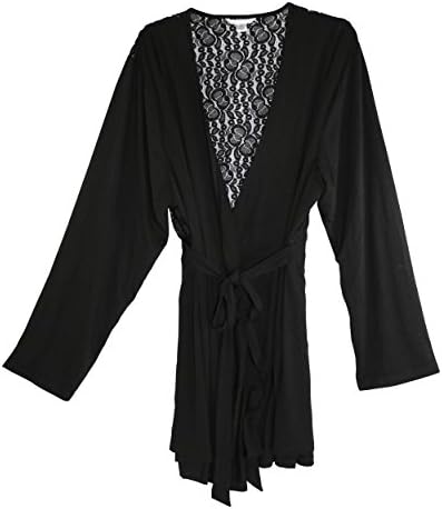 Flora Nikrooz Plus Size Divine Knit Lace Back Robe (3X Plus, Black)