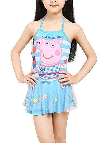Wengift Girls' Peppa Pig Halter Swimsuit Lace Swimming Dress for 2-5 Years Old