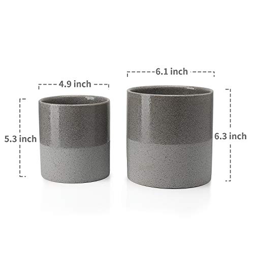 Greenaholics Plant Pots - 5.9 + 5.1 Inch Ceramic Planters for Snake Plant, Medium Indoor Plant, Vintage Style, with No Saucers, Grey