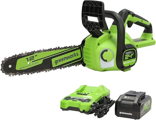 Greenworks 24V 12" Brushless Cordless Compact Chainsaw (Great For Storm Clean-U…