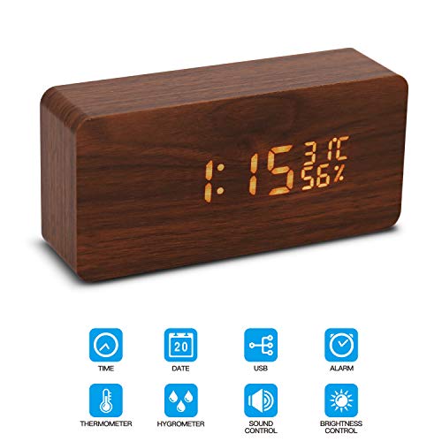 DigitalÂ AlarmÂ Clock,Â WoodÂ LEDÂ AdjustableÂ BrightnessÂ VoiceÂ ControlÂ DeskÂ WoodenÂ AlarmÂ ClockÂ withÂ Day/Â Date/TemperatureÂ andÂ HumidityÂ USB/BatteryÂ PoweredÂ forÂ Home,Â Office,Â Kids