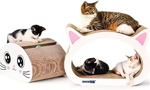 Yiylia Cat Scratch pad scraping 2 in 1 Large Ox-eyed Cathead Corrugated Paper Cat Scratch Board Cat Grinding Claw Toy with Bell, Corrugated Sofa Lounge