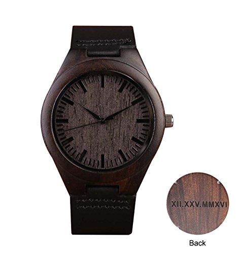 Custom Engraved Wooden Watch With Black Leather Band Groomsmen Gifts Anniversary Gifts for Men Personalized Gifts