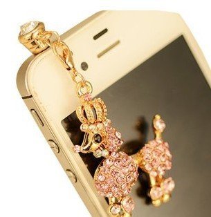 CJB Dust Plug / Earphone Jack Accessory Crystal Rhinestones Poodle Dog with Crown for iPhone 4 4s S4 5 iPad All Device with 3.5mm Jack [Pink] (US Seller)