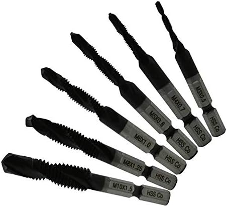 UCTOP STORE 6 Pcs Metric M3-M10 Drill and Tap Combination Bit Black Cobalt Finish M35 HSS-Co 1/4" Hex Shank and Self-Centering 135° Split Point for Tapping Aluminum Iron and Stainless Steel