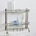 MyGift Wall Mounted Stainless Steel Bathroom Shelf Storage Rack Organizer with 2 Tier Glass Shelves,Towel Bar and 4 Hooks