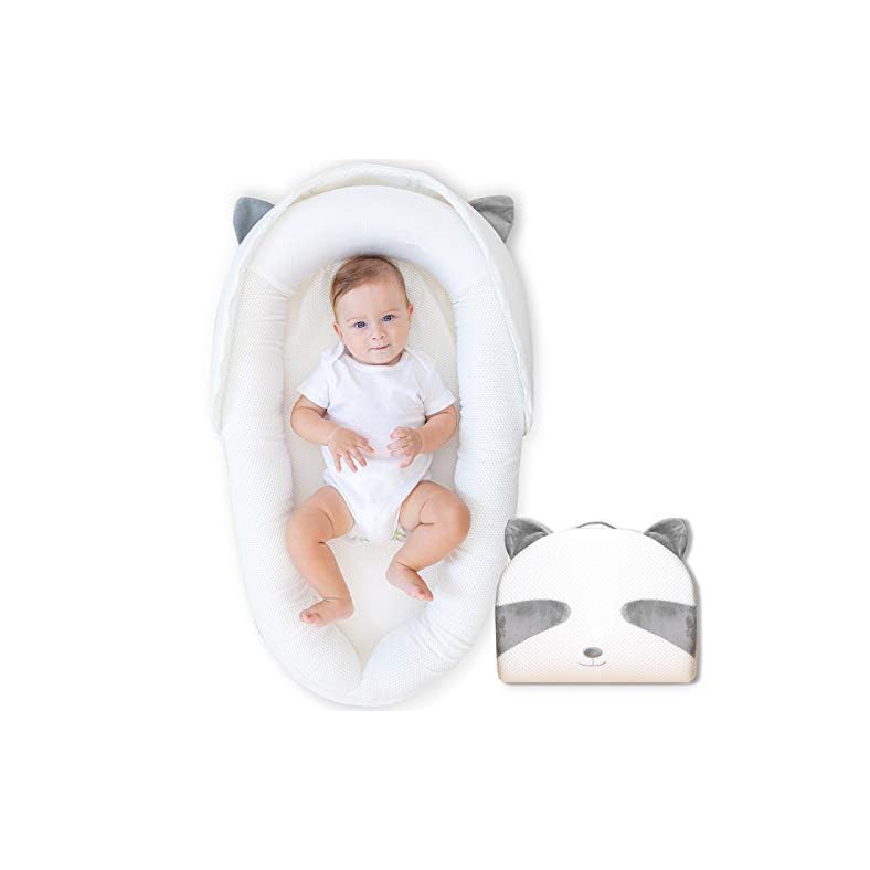 JERORAY-Baby-Lounger-Baby-Nest-Perfect for Newborns Infants Co-Sleeping and Travel,Cute Raccoon Design,Portable…