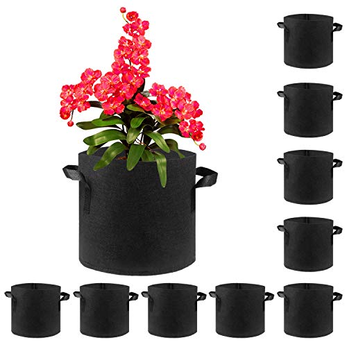 jecengs Non-Woven Plant Grow Bags, High-Intensity Transplanting Seedling Pot with Handle Black (10, 2Gallon(8.7″x7.9″))