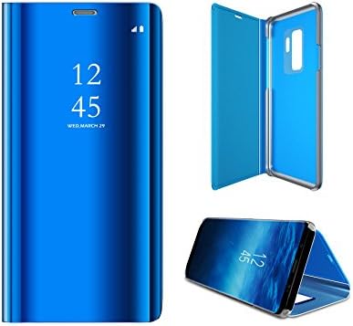 Mirror Clear View Front Flip Phone Case Translucent Slim Lightweight Phone Cover with Retractable Mini Pen (Blue) for Samsung Galaxy S10 PLUS/SM-G975F