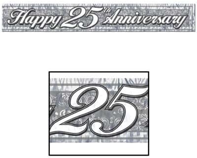 Beistle Party Decoration Accessory Metallic 25th Anniversary Fringe Banner Silver 8" X 5' Pack Of 12