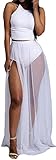 Women Sexy Crop Top Long Chiffon Skirt 2 Piece Set Outfit Slit Beach Club Dress