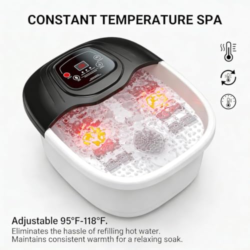 Foot Spa Bath Massager with Heat, Epsom Salts, Bubbles, Vibration and Red Light, Tub for Stress Relief, Foot Soaker, Birthday Gifts for Mom Dad Women