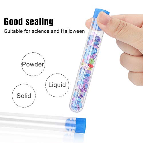 DEPEPE 80pcs 16×100mm Clear Plastic Test Tubes with Blue Caps for Scientific Experiments, Halloween, Christmas, Kids Birthday Party Supplies, Decorate The House, Candy Storage