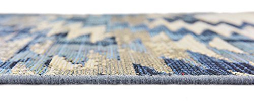 Unique Loom Nantucket Collection Modern Transitional Indoor and Outdoor Blue Runner Rug (2' x 6')