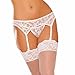 Coxeer Lace Garter Belt Panties & Sheer Stockings Lingerie Set For Women's (White)