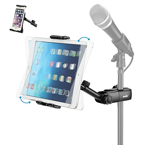 Moukey Tablet Holder for Mic Stand, Adjustable Microphone Music Stand
