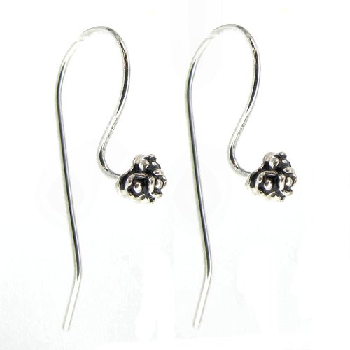 4 pcs Bali .925 Sterling Silver Ear Wire Earwires Flower French Hook / Earrings Connector / Findings / Antique