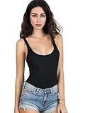 Choies Women's Cotton Blend Black Sexy Clubwear Scoop Neck Plain Bodysuit S