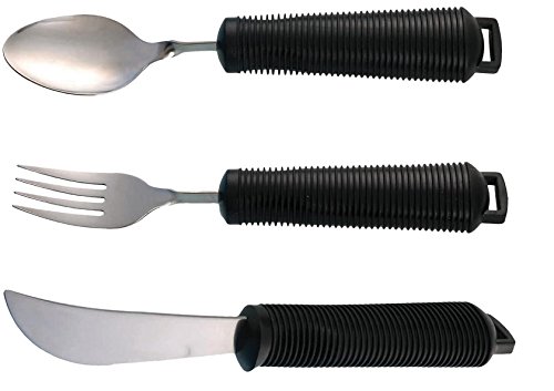 Easy Grip Bendable Cutlery - Set of Large Handled Cutlery, Knife, Fork, Spoon (Black)