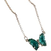 Gold Butterfly Pendant Necklace 18K Gold filled Minimalist Cubic Zirconia Butterfly Pendant Cute Crystal Butterfly Necklaces for Women - Green