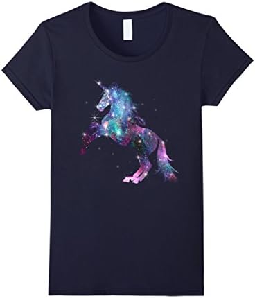 Womens Awesome Rainbow Unicorn Galaxy Sparkle Star T-Shirt Medium Navy