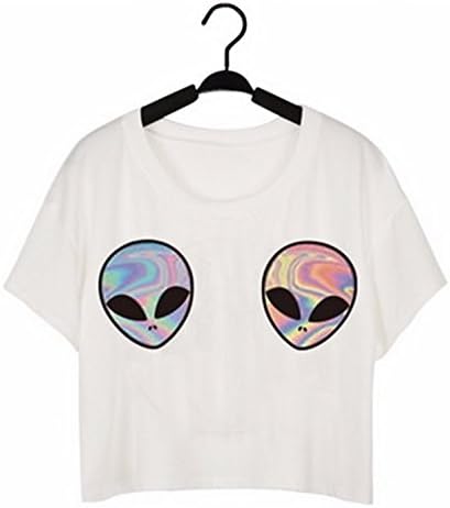 HGentrepreneur Women Lady Alien Crop Top Slim Tees Short Sleeve T-Shirt (L)