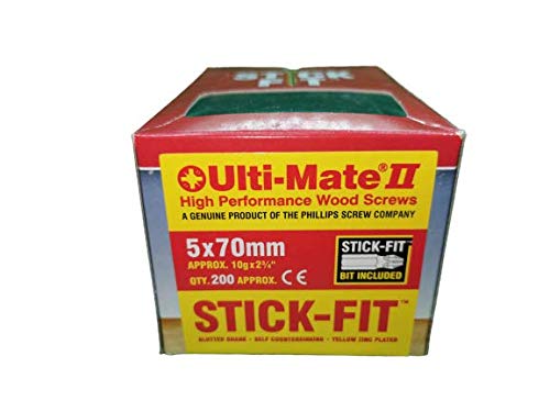 Super High Performance Wood Screw with Stick Fit (Including Stick Bit) Anti Rust, One Hand Driving, State of The Art Pozisquare, Anti-Camout Recess (5.0 x 70mm (200))