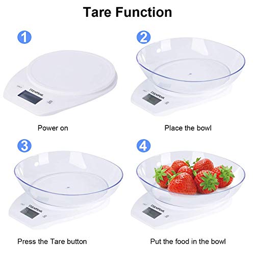 Food Scale with Bowl, WISREMT 5000g/1g Precise Graduation Multifunction Digital Kitchen Scale for Baking and Cooking, White/Batteries Included (Ship from USA)