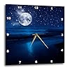 3dRose DPP_79424_3 Full Moon Shining in A Starry Sky on The Beach Where The Ocean Meets Land.-Wall Clock, 15 by 15-Inch 411U7b6Q0sL