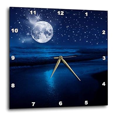 3dRose DPP_79424_3 Full Moon Shining in A Starry Sky on The Beach Where The Ocean Meets Land.-Wall Clock, 15 by 15-Inch 411U7b6Q0sL
