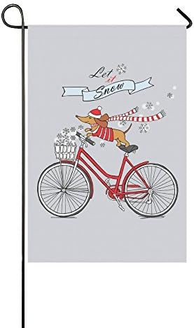Cutadornsly Fashion Custom Garden Flag Let It Snow Christmas Dog on Red Bicycle Dachs Garden Flag 12x18 IN Without Flagpole Outdoor Decor Holidays