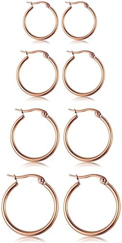 Sobly Jewelry Women's Surgical Stainless Steel Round Cute Small Charm Hoop Earrings 4 Pairs a Set (Rose Gold)