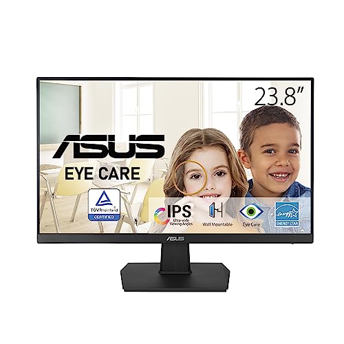 ASUS VA24EHE - Ecran PC 23,8" FHD - Dalle IPS - 16:9 - 75Hz - 1920x1080 - 250cd/m² - HDMI, DVI et VGA - Adaptive Sync - Technologie ASUS Eye Care, Noir