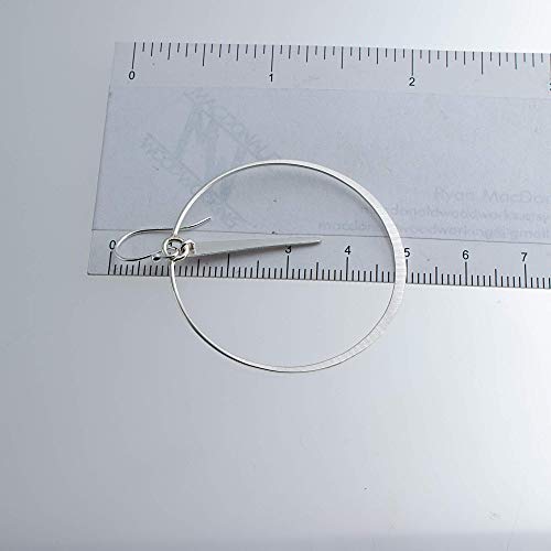 Large Flattened Circle Ring of Matte Sterling Silver Hoop Earrings with Trapezoid Component Drop SS-D43M-DROPMATTETRAP
