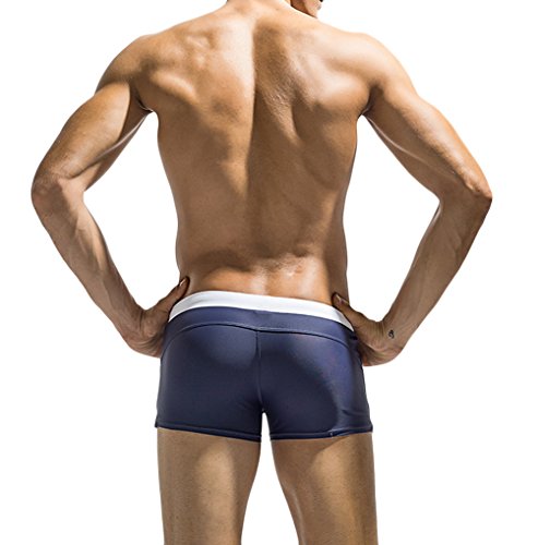 image for WUAMBO Men's Solid Swimming Shorts Fashion Swimwear #6 Navy, US M with