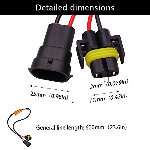 HUIQIAODS H11 H8 H9 880 881 Wire Harness Kit 50W 6Ohm LED Load Resistor Fix Hyper Flashing Blinking Canbus Error Warning Canceller Fit Upgrading LED Headlight Fog DRL Light 2PCS