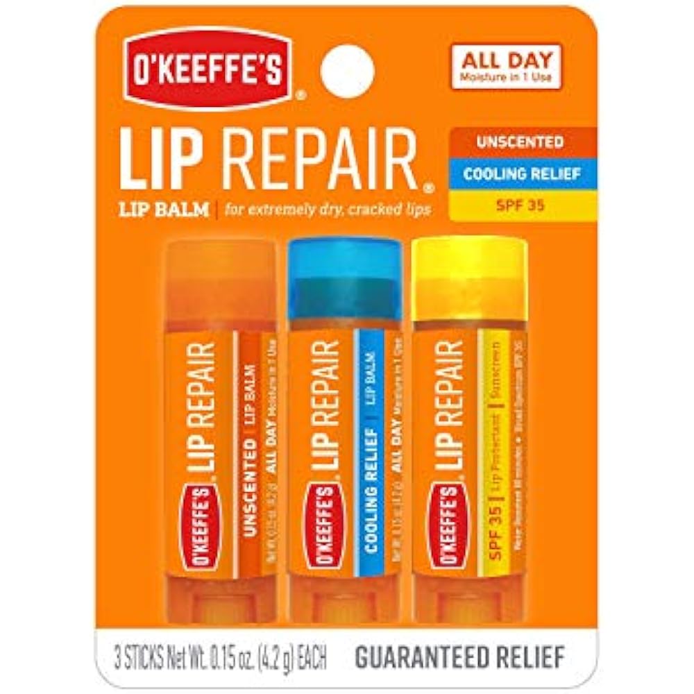 O'Keeffe's Lip Repair Balm For Dry, Cracked Lips, Stick (Pack Of 3 1
