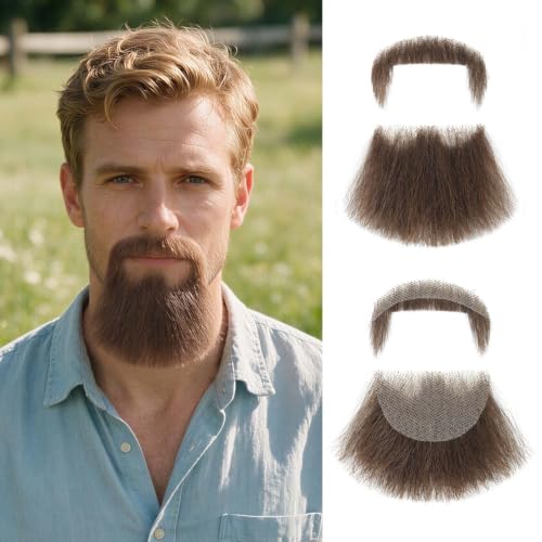 AIYCUN Human Hair Full Beard, Invisible Lace Professional Mustache(Brown) at Amazon
