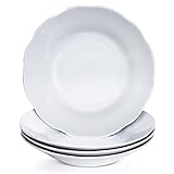 Y YHY 15 Ounces Porcelain Pasta, Soup Bowls, 9 Inches Salad Bowl Set, White and Shallow, Set of 4, Scallop Design