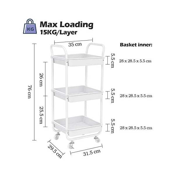 kingrack-Storage-Trolley3-tiers-Rolling-Cartkitchen-trolleyOrganisation-Cart-with-WheelsUtility-CartRolling-TrolleyShelving-Unit-Storage-Rack-Fruit-Vegetable-Rack-Organiser-Cart-WKUK131143 KINGRACK 3-Tier Rolling Storage Trolley, Kitchen Cart with Wheels, Organization Cart for Utilization, Shelving Unit…
