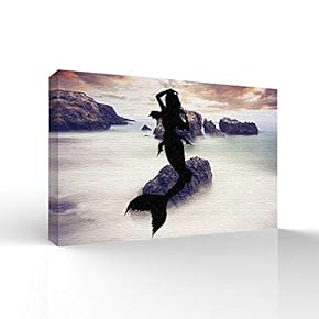 Canvas Wall Art Elegant Mermaid Pictures Home Wall Decorations for Bedroom Living Room Paintings Canvas Prints Framed - 12x18 inches