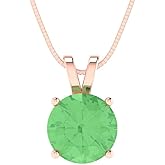 Clara Pucci 1.5 cttw Green Simulated Diamond Rose Gold-Plated Silver Necklace and Pendant for Women (18" Box Chain,Round Cut,7.5mm)